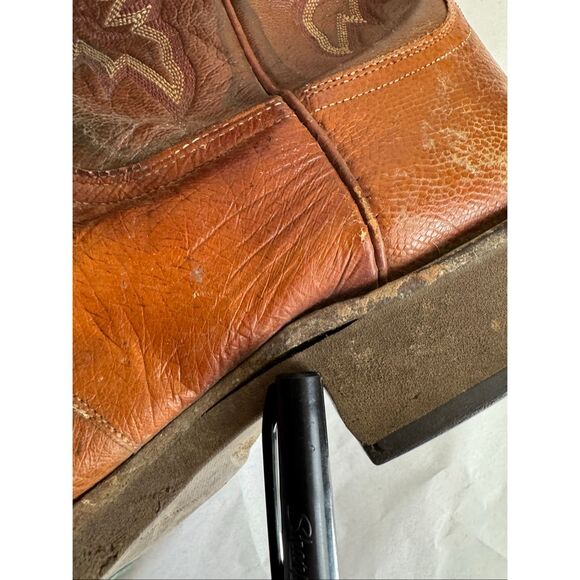 Lucchese 2000 Full Quill Ostrich Cowboy Boots Brown Leather 11D Flaws - Picture 6 of 12